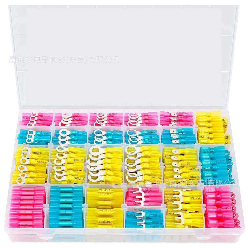 520PCS盒装热收缩线端子防水绝缘耐腐蚀环叉铲形对接接头连接器