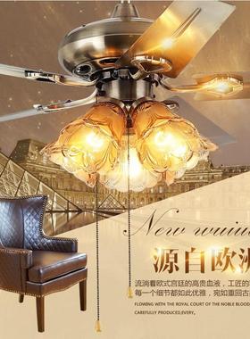 吊扇灯美式欧式简约现代风扇灯餐厅铁叶木叶卧室客厅吊扇ed复古