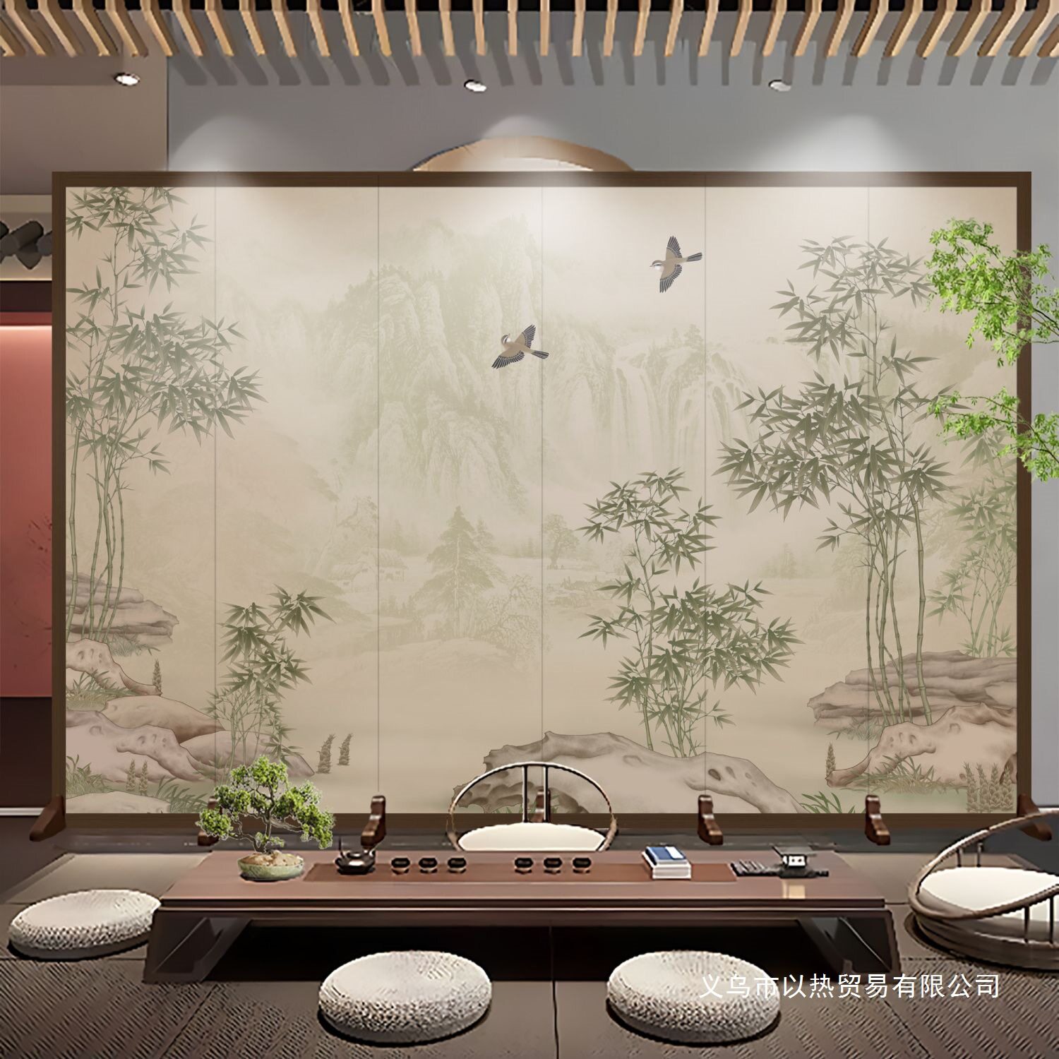 中式屏风隔断客厅玄关遮挡办公室酒店山水画折叠移动折屏古典