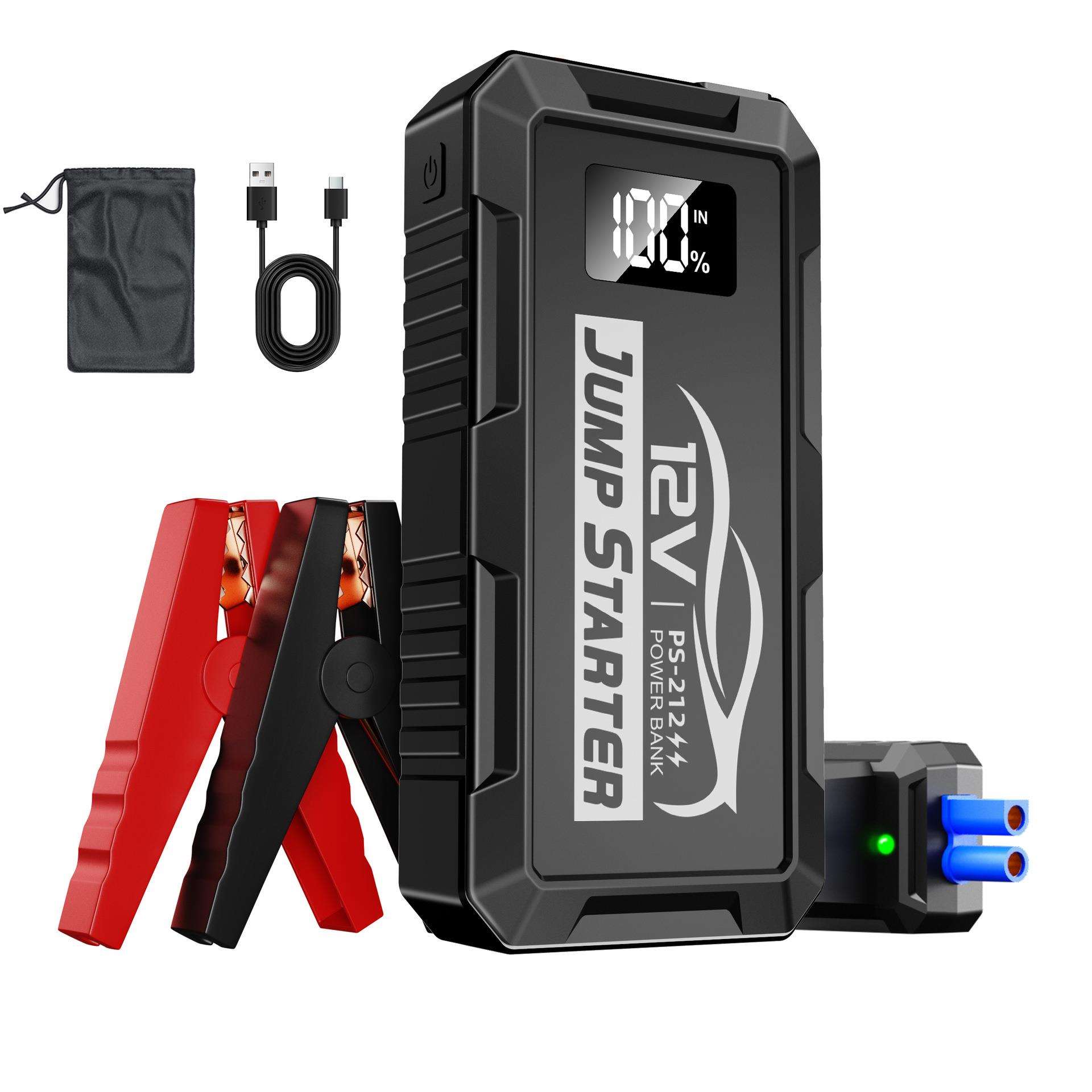 Temu热款1000A汽车应急启动电源12v自带应急LED照明大容量便携