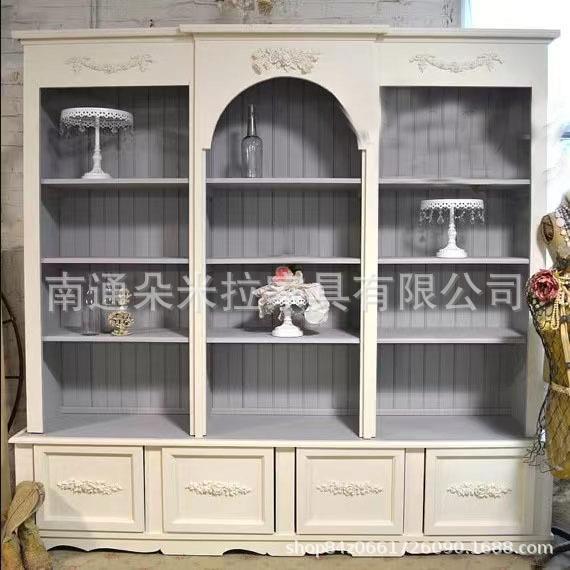 美式复古做旧轻奢彩绘小屋书柜法式仿古雕花敞开式拱形门书柜