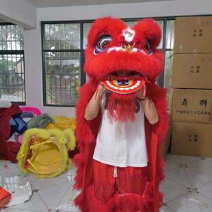 舞龙舞狮学生款全套单人披风澳洲羊毛表演用品南狮醒狮头套装