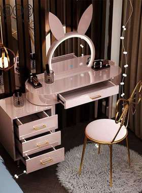 2025新款一体柜粉色公主梳妆台卧室现代网红化妆桌简约轻奢高级感