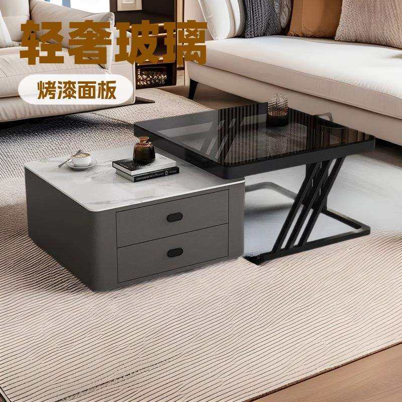 轻奢茶几客厅家用玻璃岩板网红桌子现代简约小户型新款方形组合