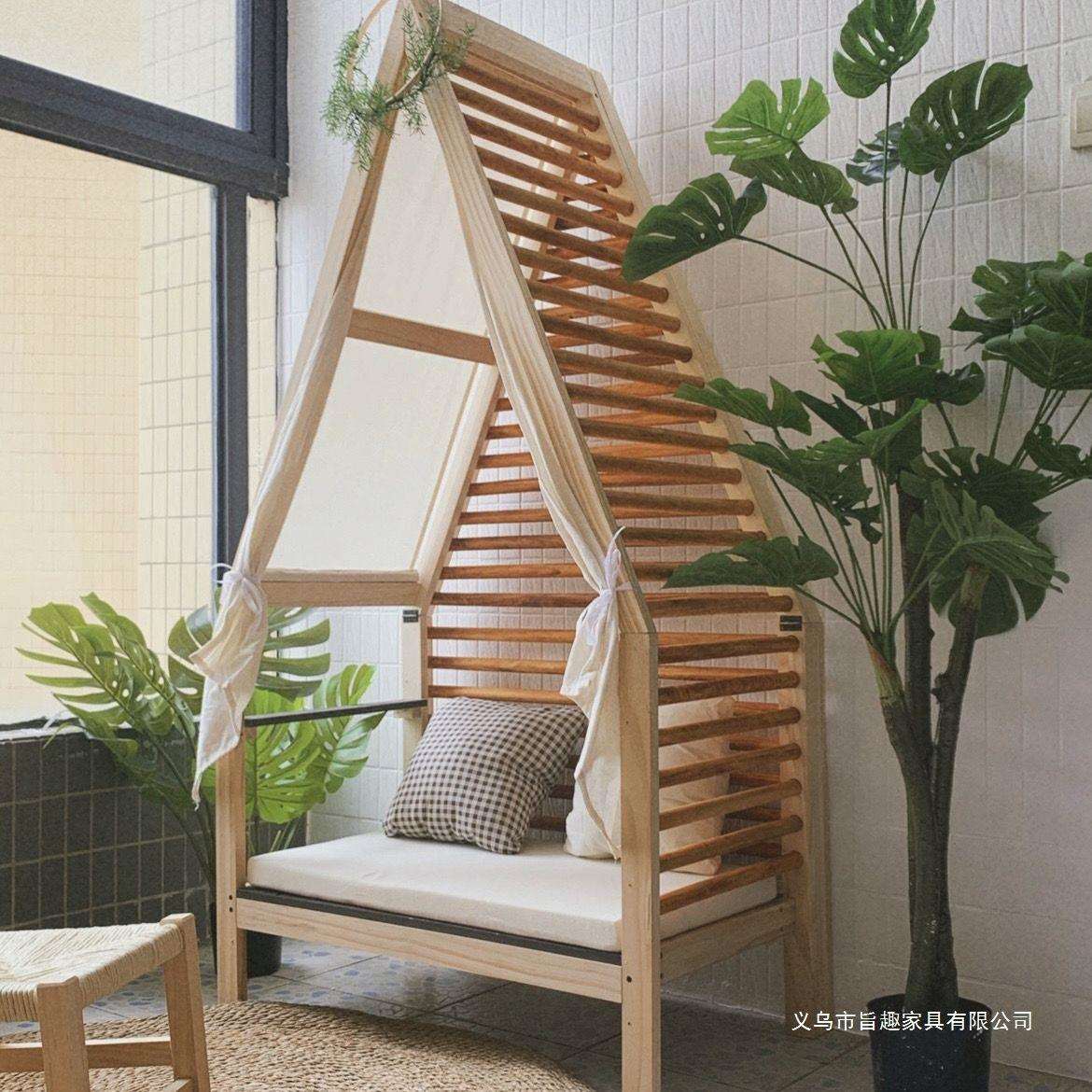 幼儿园阅读角小沙发实木松木小床儿童房凳子椅子装饰北欧风