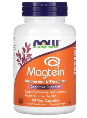 NOW Foods, Magtein，L-苏糖酸镁，90 粒素食胶囊