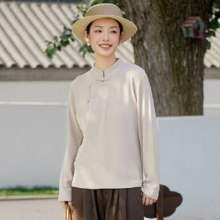 冬季新款新中式德绒打底衫可外穿斜襟盘扣刺绣保暖内搭国风上衣女