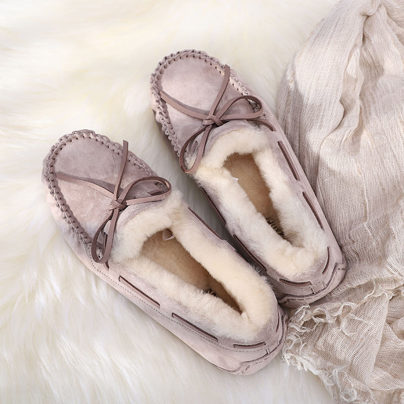 RARΑUGG2020新款豆豆鞋女皮毛一体秋冬季加绒棉鞋百搭外穿毛毛鞋
