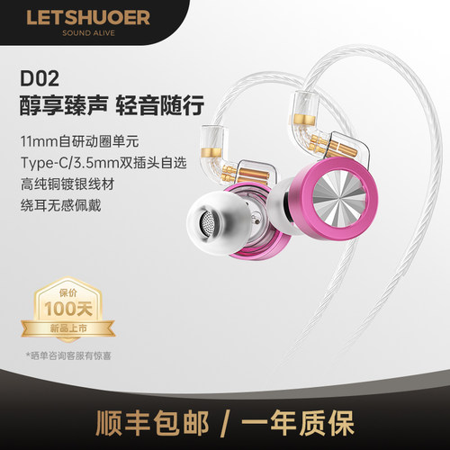 LETSHUOER铄耳D02入耳Typc-C带麦插头11mm动圈有线HIFI耳机可换线