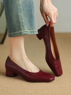 羊皮超软法式单鞋女2025秋季方头不累脚真皮中跟气质覆古玛丽珍鞋
