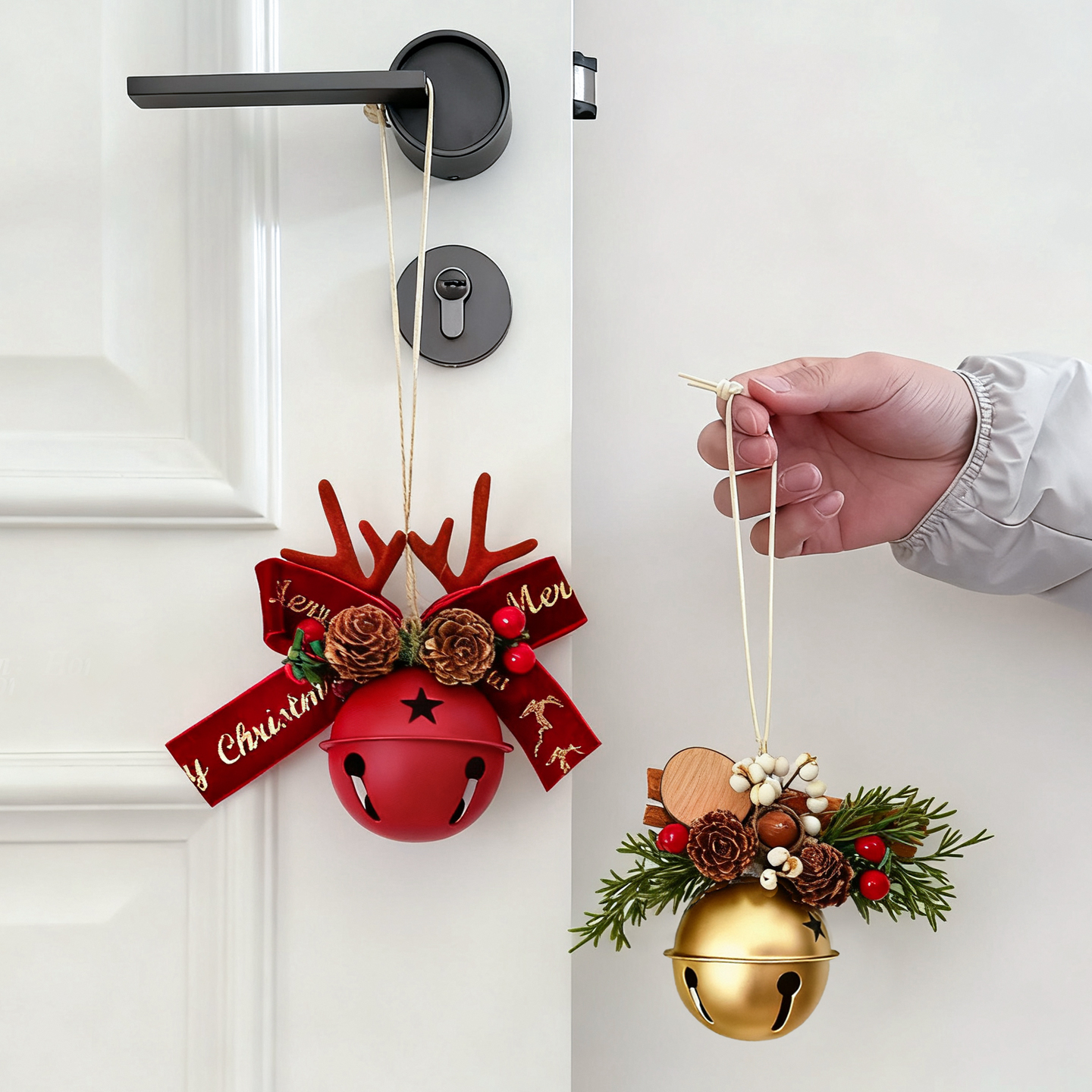 2025新款圣诞树装饰品铃铛挂件红色场景布置用品装饰小吊件门挂