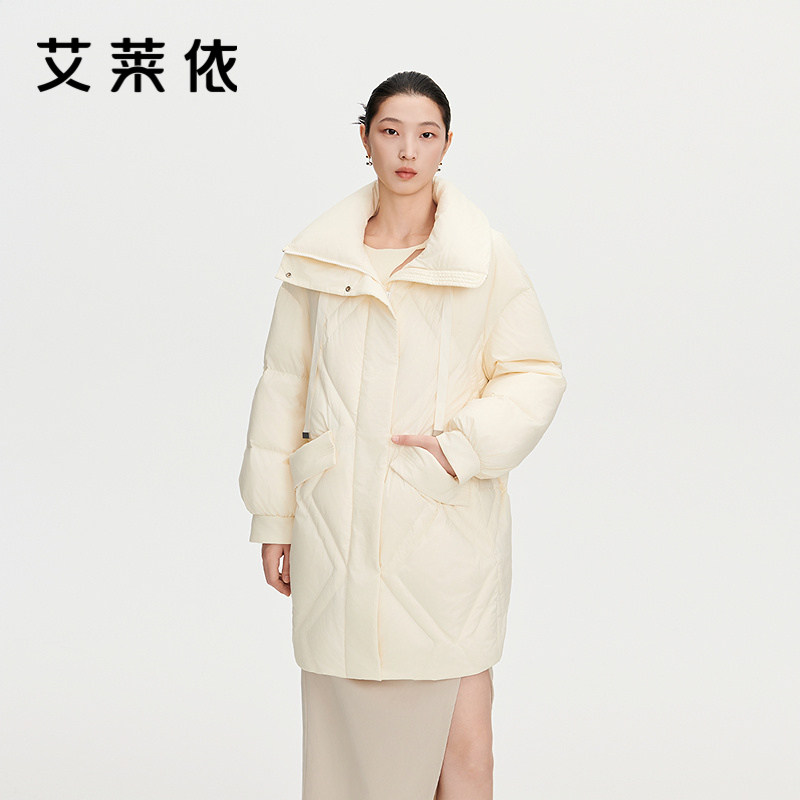 艾莱依撞色罗纹秋冬羽绒服商场同款星星绗线显瘦短款秋冬外套女款