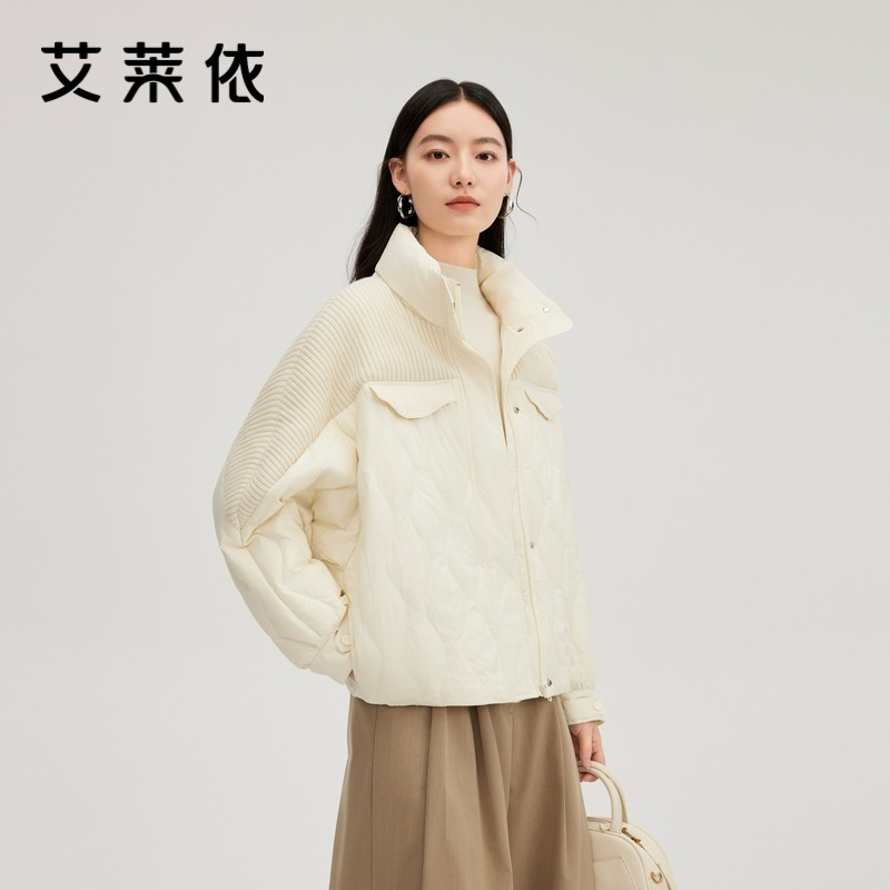 艾莱依奥莱羽绒服短款轻薄针织拼接时尚百搭小廓形春秋外套可内搭