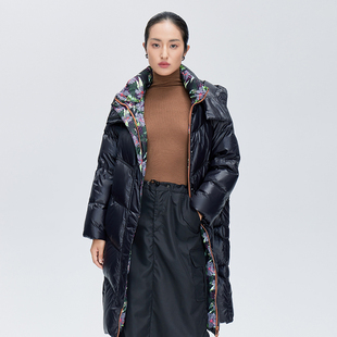 艾莱依奥莱保暖长款茧型宽松加厚羽绒服女秋冬时尚甜酷印花冬清仓
