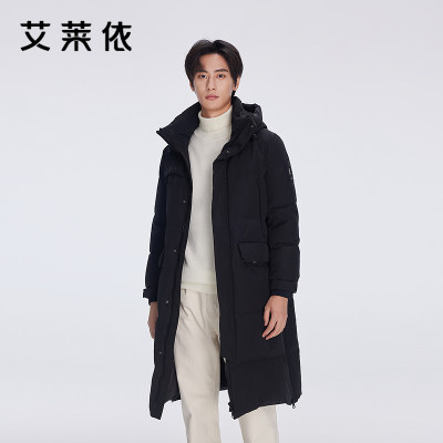 艾莱依男士羽绒服冬季新品质感格纹保暖大衣长款被子服商场通常