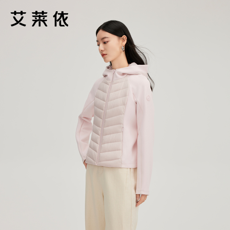 艾莱依奥莱轻薄羽绒服新款修身显瘦拼接连帽内搭秋冬搭配鸭绒保暖