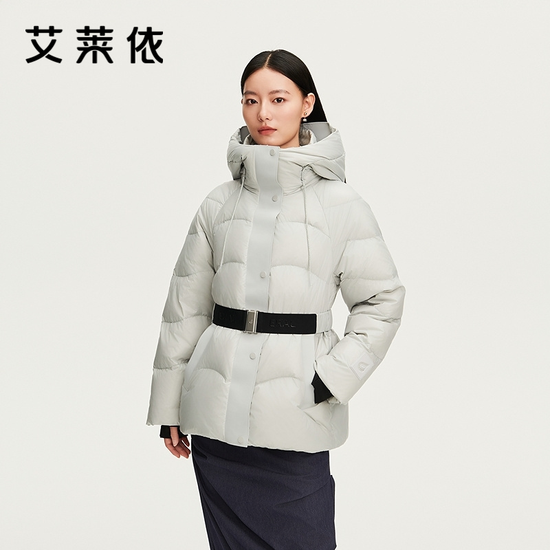 艾莱依鹅绒羽绒服女士25年新款短款加厚保暖三防白色外套商场同款