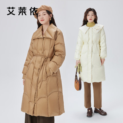 艾莱依奥莱羽绒服女冬季中长款大翻领新款加厚鸭绒轻奢小个子外套
