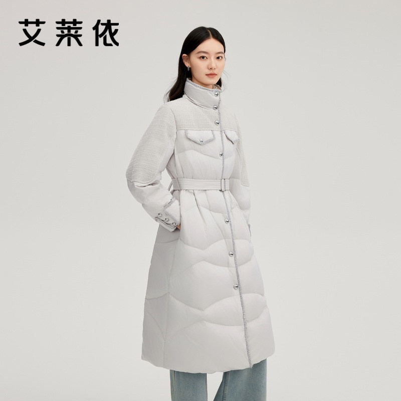 艾莱依收腰羽绒服女新款长款大衣气质时尚外套轻奢保暖高级鹅绒服