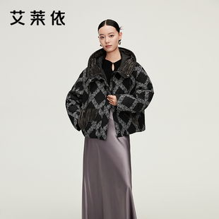 艾莱依蝶恋花短款羽绒服商场同款重工绣花时尚优雅复古秋冬外套女