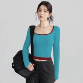 性感固定胸垫 弹力运动长袖 瑜伽服女秋冬新款 健身上衣训练跑步修身