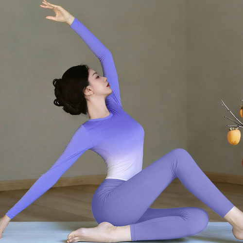 秋冬渐变色修身吸汗长袖瑜伽T恤