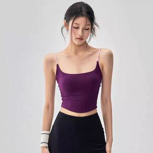 撞色小吊带运动背心文胸一体式外穿跑步训练健身服女瑜伽服美背