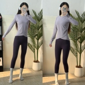 显瘦瑜伽服女普拉提健身衣T恤户外跑步长袖 大牌同款 平替圆领修身