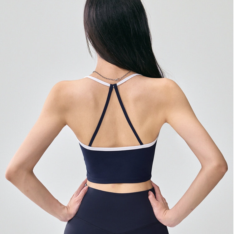 性感挂脖瑜伽背心女带胸垫外穿美背普拉提遮副乳运动健身上衣新