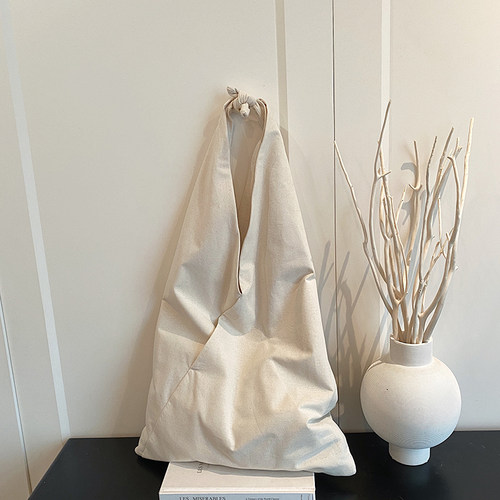 日系文艺麻单肩包打结托特包