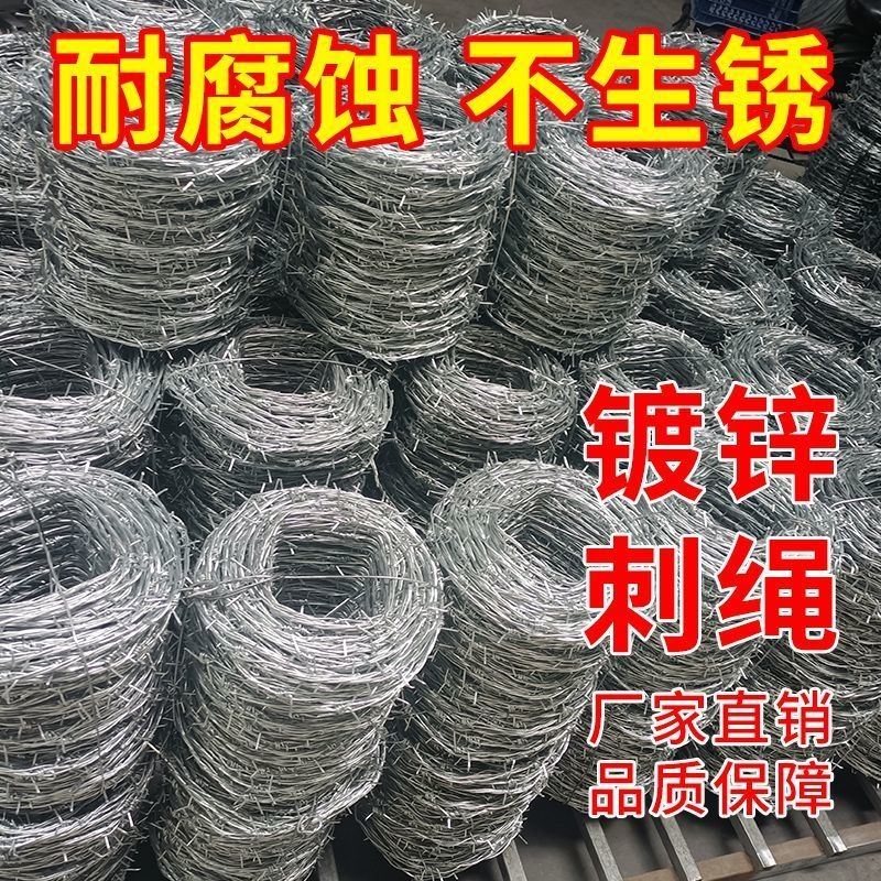 钢丝带刺铁丝刺绳热镀锌刺网防盗爬铁蒺藜墙上圈地养殖果园围栏网图片