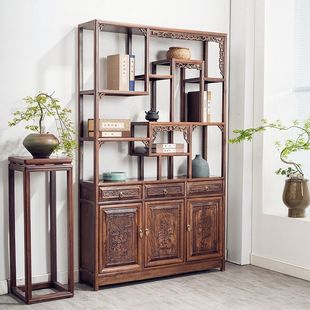 金花梨木博古架实木新中式茶叶置物书架子摆件多宝阁玄关屏风隔断