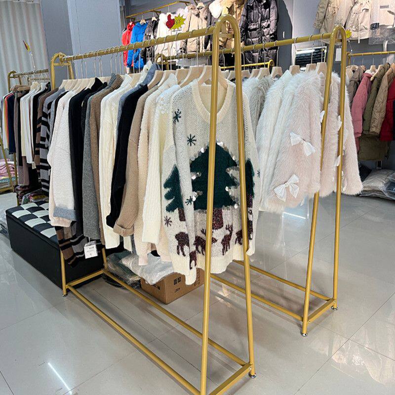 金色服装店展示架落地式货架童装女装挂衣杆中岛架陈列架衣架轮子