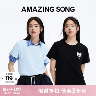Amazing Song乙颂超级符号发泡T恤纯棉休闲上衣女