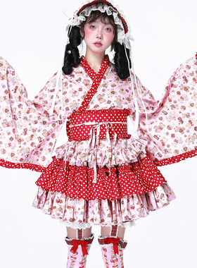 MEME原创设计昭和复古少女粉色和风上衣  Lolita改良日式和服浴衣