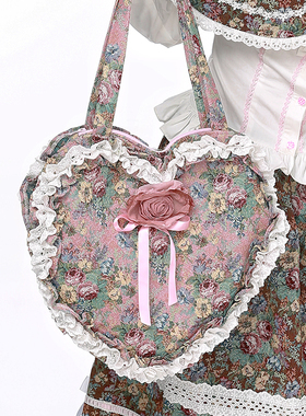 MEME原创设计 日系昭和复古可爱单肩包  Lolita粉色爱心小众包包