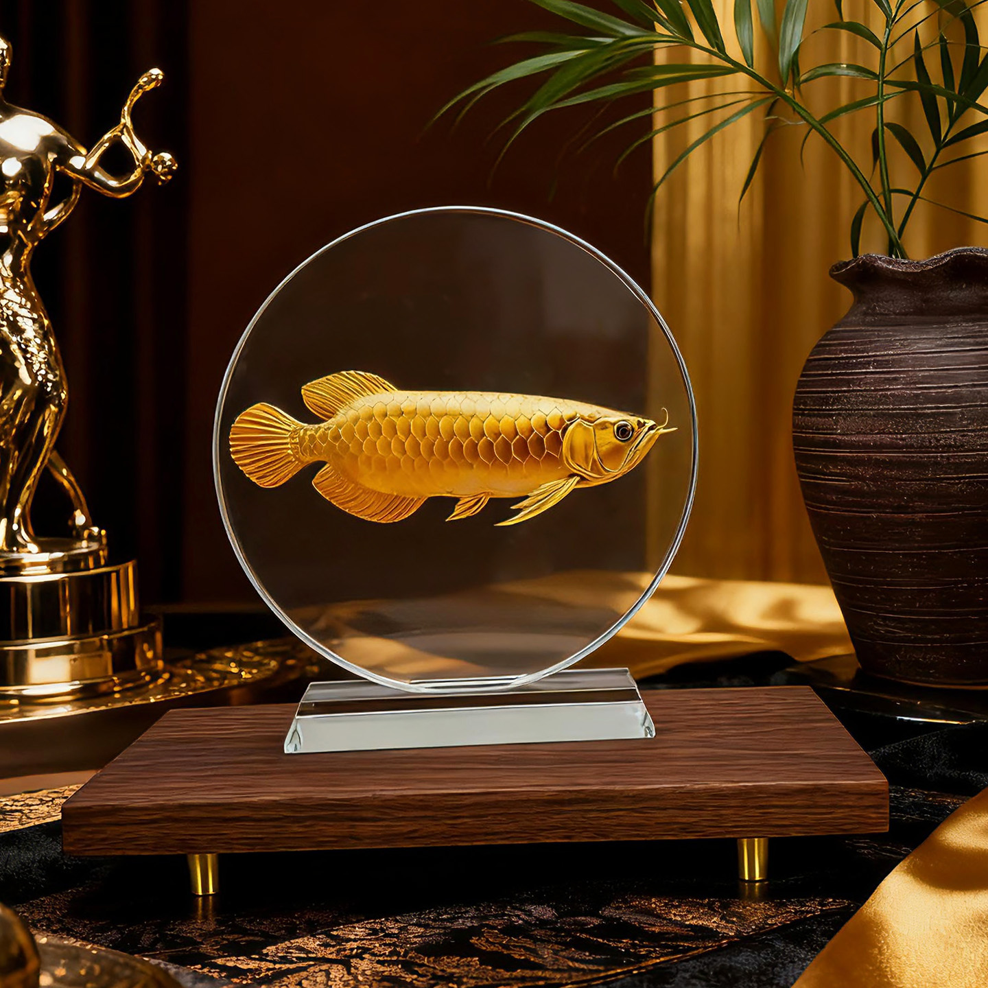 内雕招财金龙鱼水晶摆件高档家居创意桌面装饰客厅乔迁礼工艺品