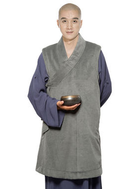 新款梵林冬季僧服斜襟马甲加绒保暖毛呢伽兰褂加厚男女坎肩斜襟伽