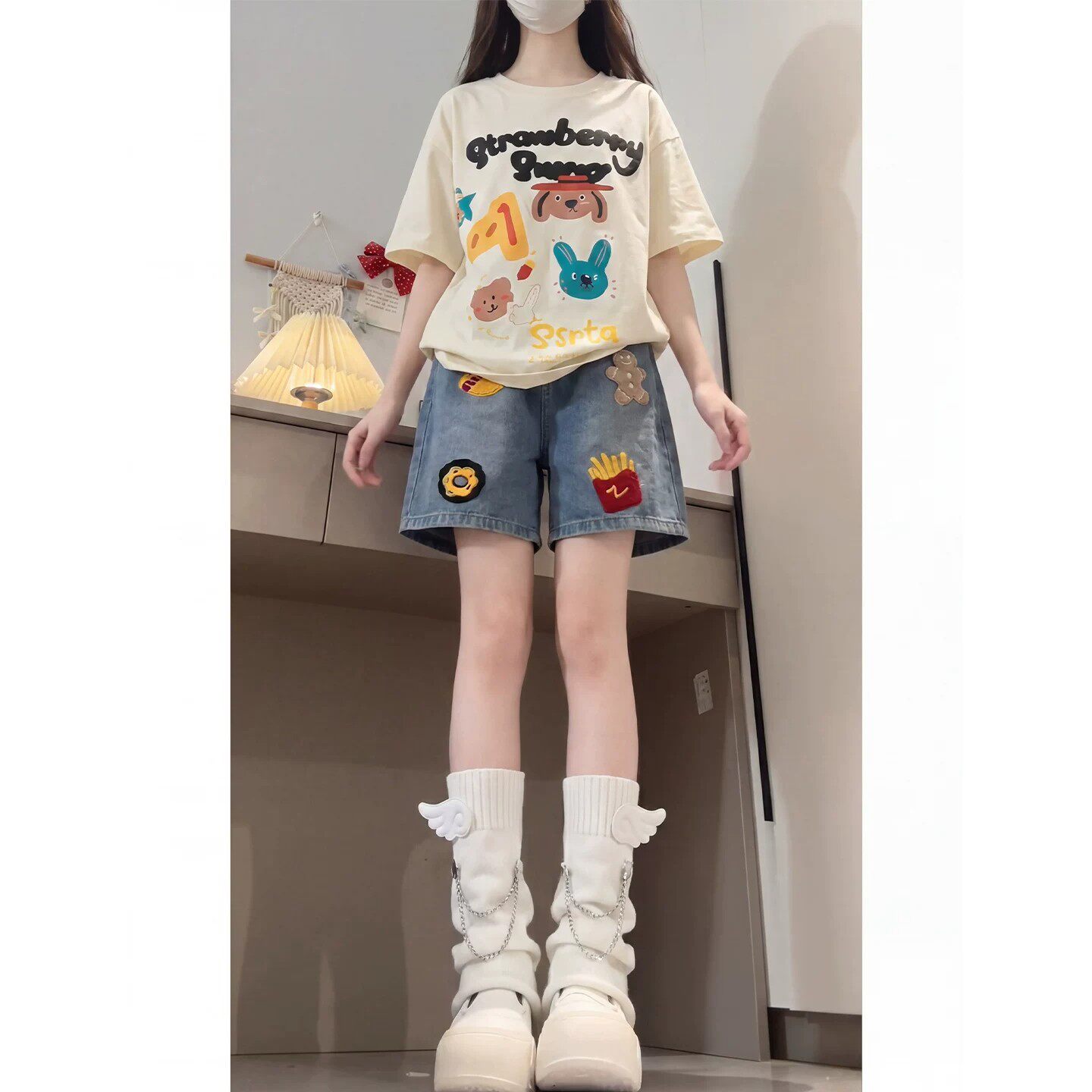女童夏套装2026新款初中生夏季薄款短袖中大童洋气牛仔短裤两件套