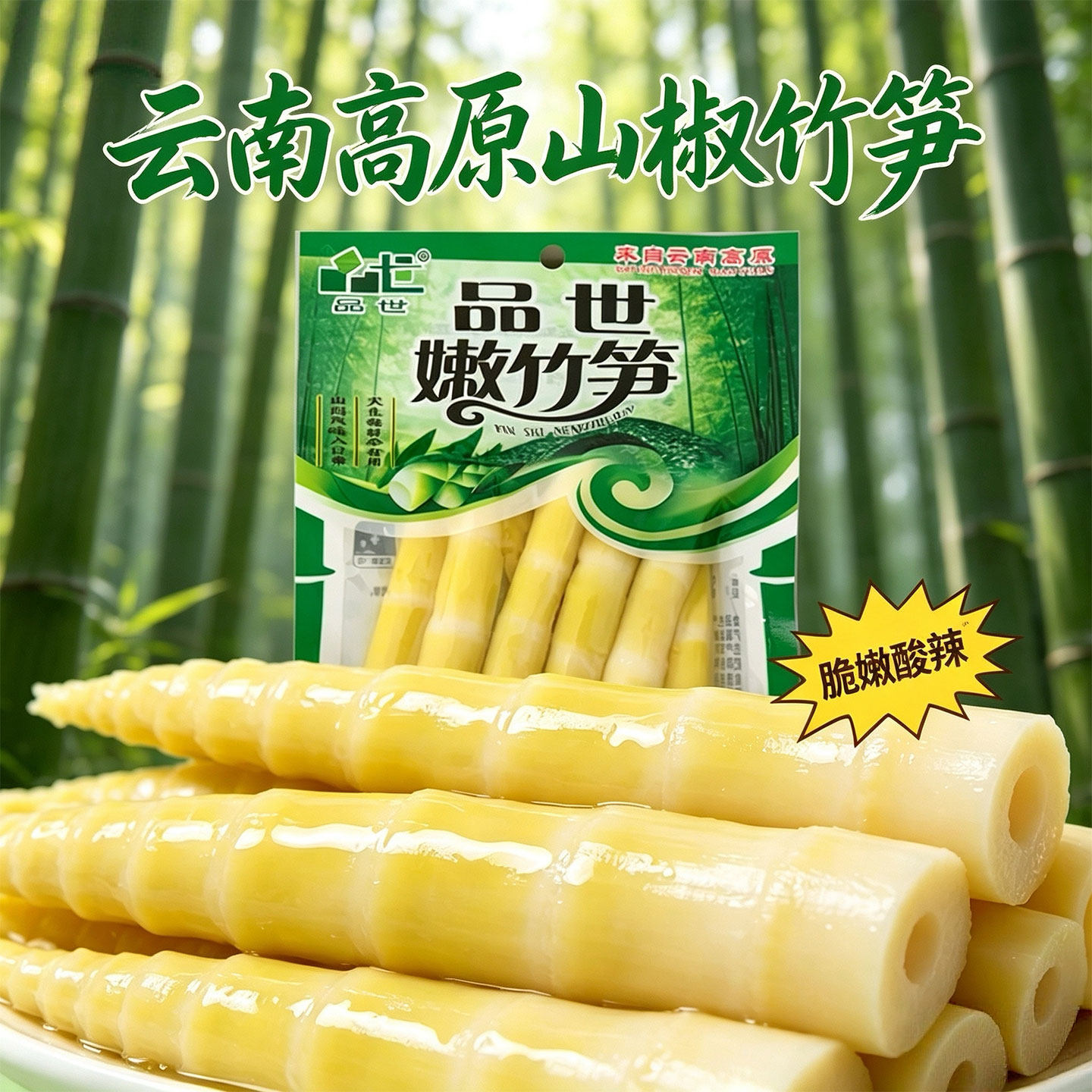 云南品世泡椒竹笋90g/袋山椒鲜竹笋脆嫩竹笋酸辣竹笋即食小笋尖