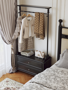 覆古衣帽架落地卧室家用实木小户型开放式储物挂衣架一体床头柜