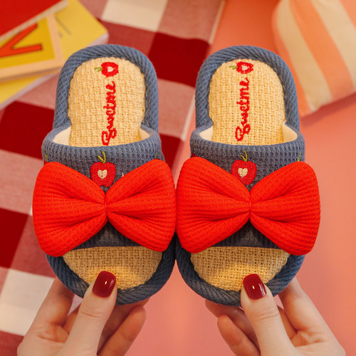 儿童棉拖鞋春秋款亚麻拖鞋四季女童男童宝宝家用地板女孩拖鞋小孩