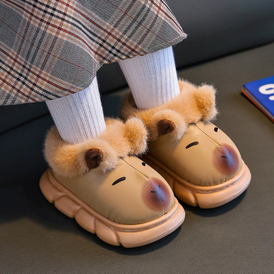 儿童棉拖鞋男童女童秋冬季包跟棉鞋防水PU耐脏中大童外穿宝宝棉鞋