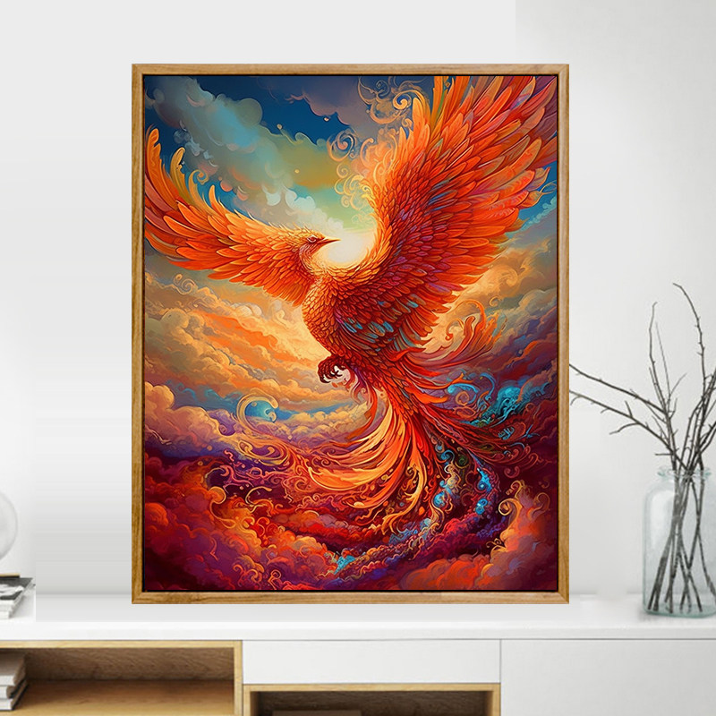 火凤凰数字油画diy填充手工手绘抽象填色丙烯油彩画涂色装饰挂画
