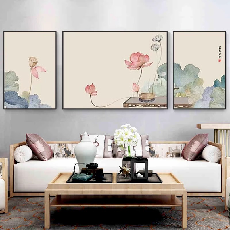 新中式荷花diy数字油画手绘填充中国风油彩画手工涂色丙烯装饰画图片