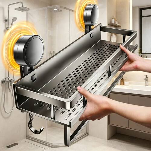 No-Drill Suction Cup Bathroom Shelf - Aluminum Hanging Rack