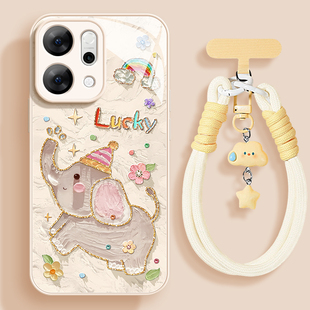 油画小象适用opporeno14手机壳reno13女12pro+保护套11全包9pro硅胶8防摔reno7se高级oppo玻璃6por挂绳10外壳