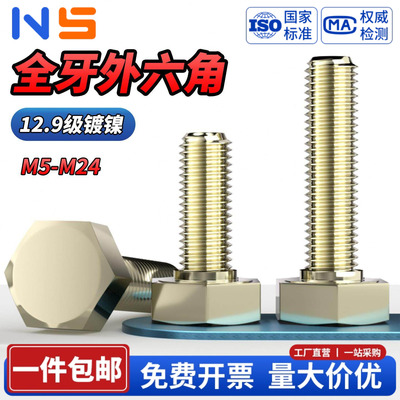 12.9级全牙外六角镀镍加长螺丝钉