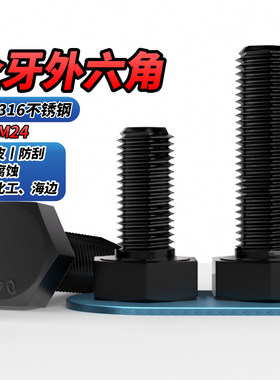 NS黑色316不锈钢全牙外六角螺丝钉加长螺栓M3M4M5M6M8M10M12-M24