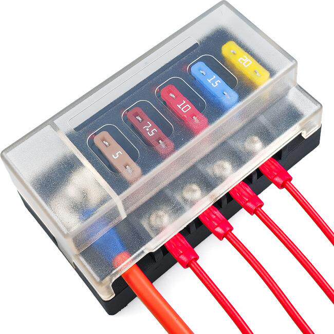 4路带LED灯汽车保险丝盒4个ATO类型1进4出保险丝盒5个保险丝4档